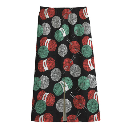 Crochet Yarn Pattern Print Cotton Front Slit Maxi Skirt