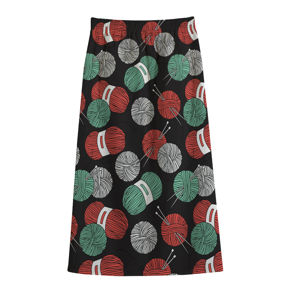 Crochet Yarn Pattern Print Cotton Front Slit Maxi Skirt