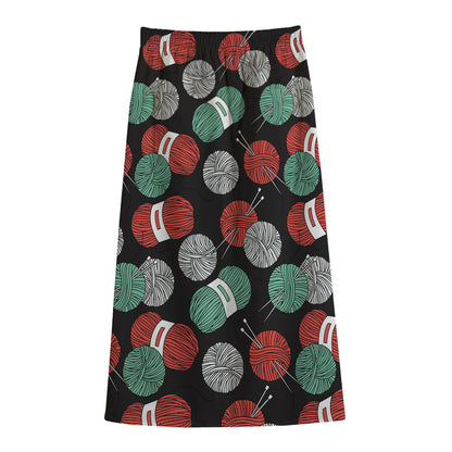 Crochet Yarn Pattern Print Cotton Front Slit Maxi Skirt