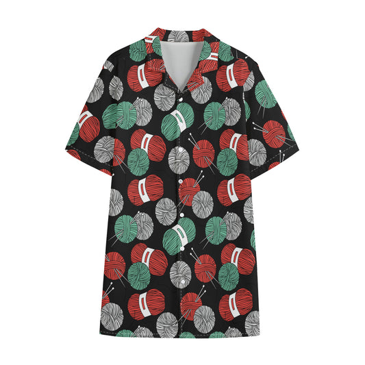 Crochet Yarn Pattern Print Cotton Hawaiian Shirt