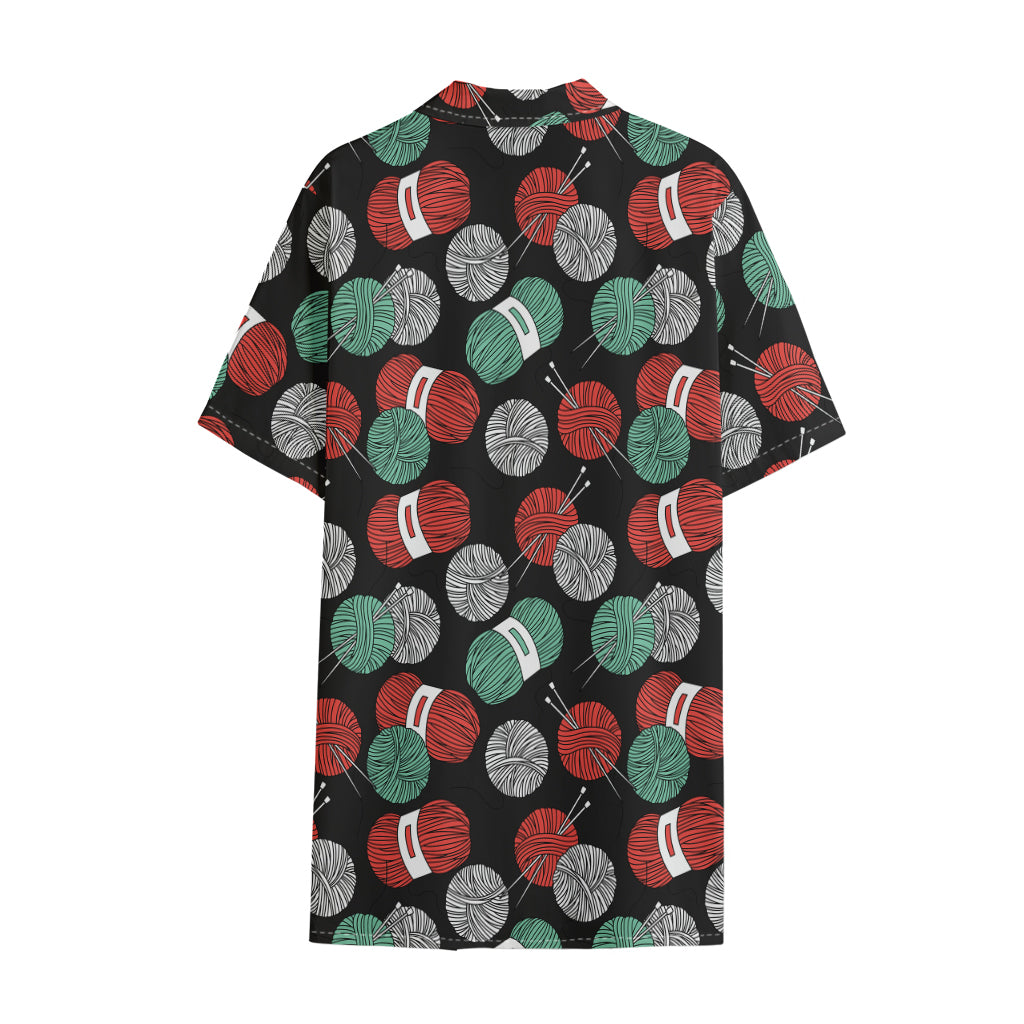 Crochet Yarn Pattern Print Cotton Hawaiian Shirt