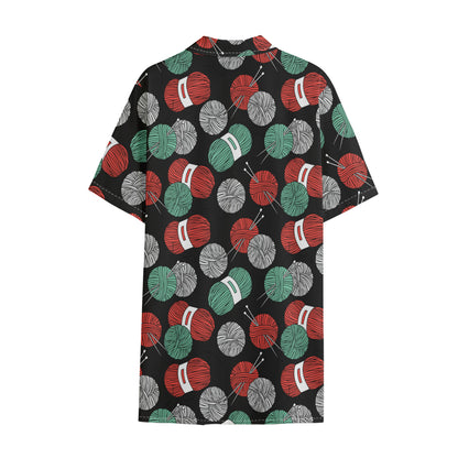 Crochet Yarn Pattern Print Cotton Hawaiian Shirt