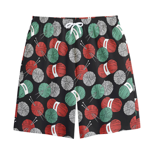 Crochet Yarn Pattern Print Cotton Shorts