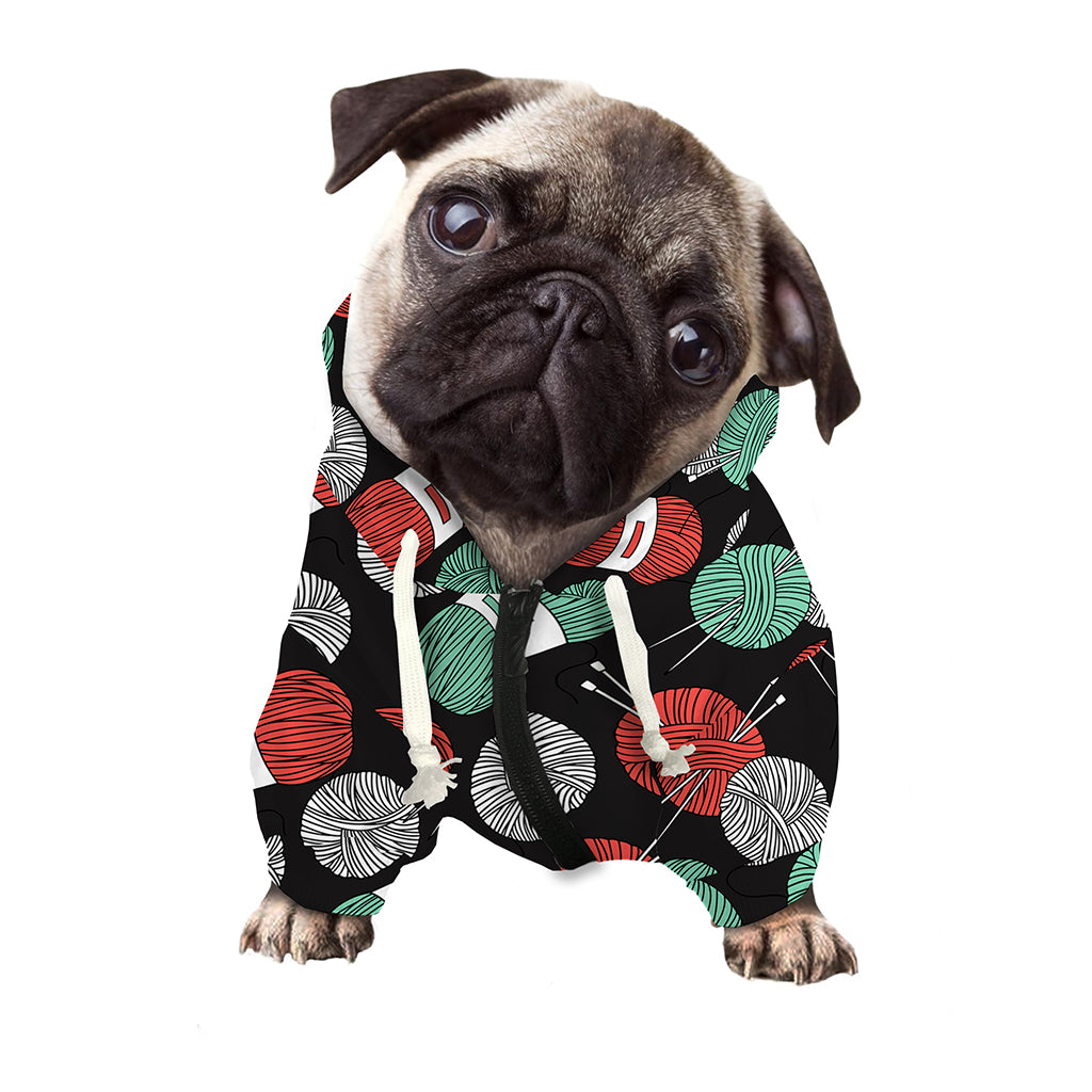 Crochet Yarn Pattern Print Dog Zip Up Hoodie