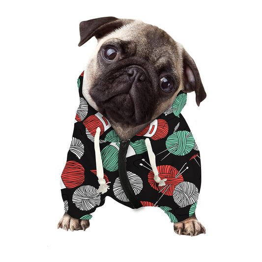 Crochet Yarn Pattern Print Dog Zip Up Hoodie