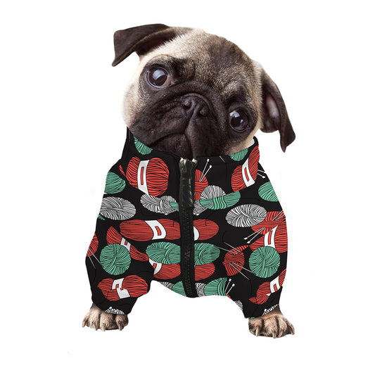 Crochet Yarn Pattern Print Dog Zip Up Jacket