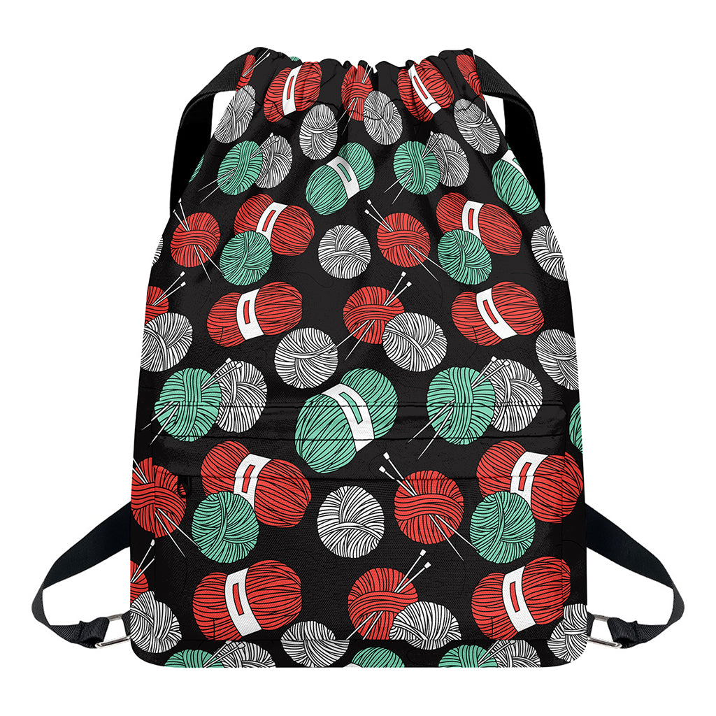 Crochet Yarn Pattern Print Drawstring Backpack