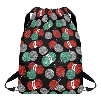 Crochet Yarn Pattern Print Drawstring Backpack