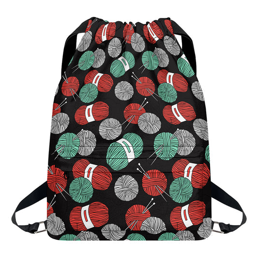Crochet Yarn Pattern Print Drawstring Backpack