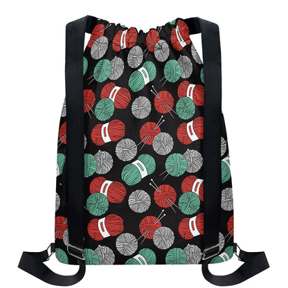 Crochet Yarn Pattern Print Drawstring Backpack