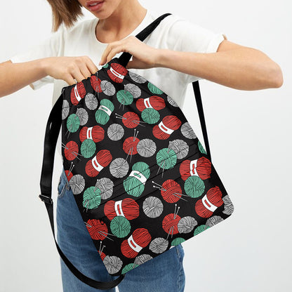 Crochet Yarn Pattern Print Drawstring Backpack