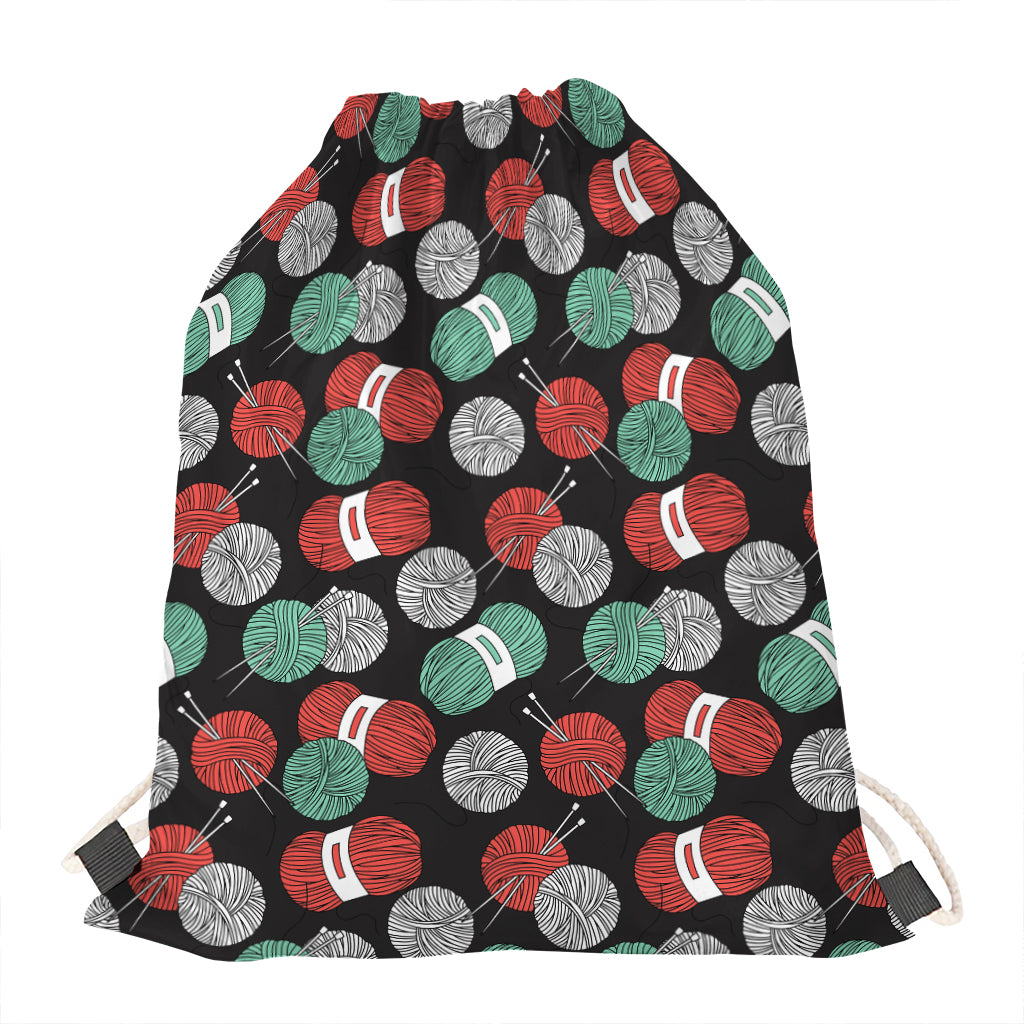 Crochet Yarn Pattern Print Drawstring Bag
