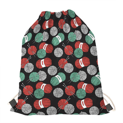 Crochet Yarn Pattern Print Drawstring Bag