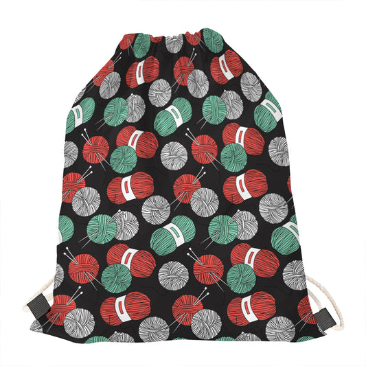 Crochet Yarn Pattern Print Drawstring Bag