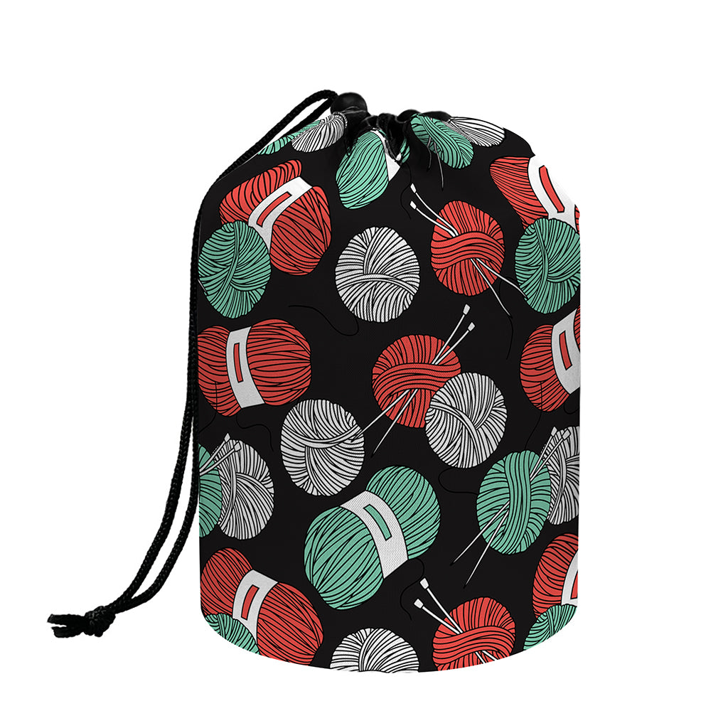 Crochet Yarn Pattern Print Drawstring Makeup Bag
