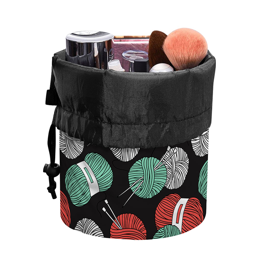 Crochet Yarn Pattern Print Drawstring Makeup Bag