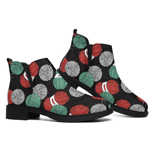 Crochet Yarn Pattern Print Flat Ankle Boots