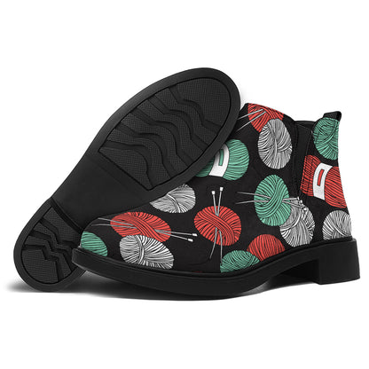 Crochet Yarn Pattern Print Flat Ankle Boots