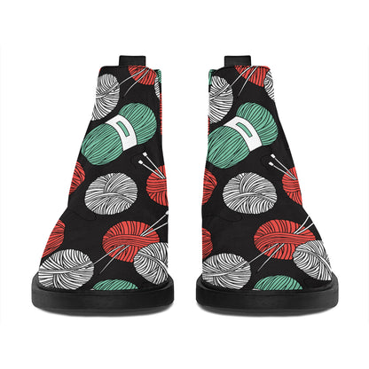 Crochet Yarn Pattern Print Flat Ankle Boots
