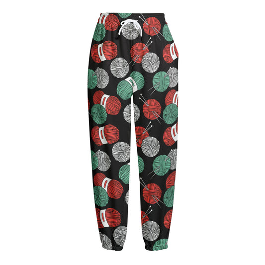 Crochet Yarn Pattern Print Fleece Lined Knit Pants