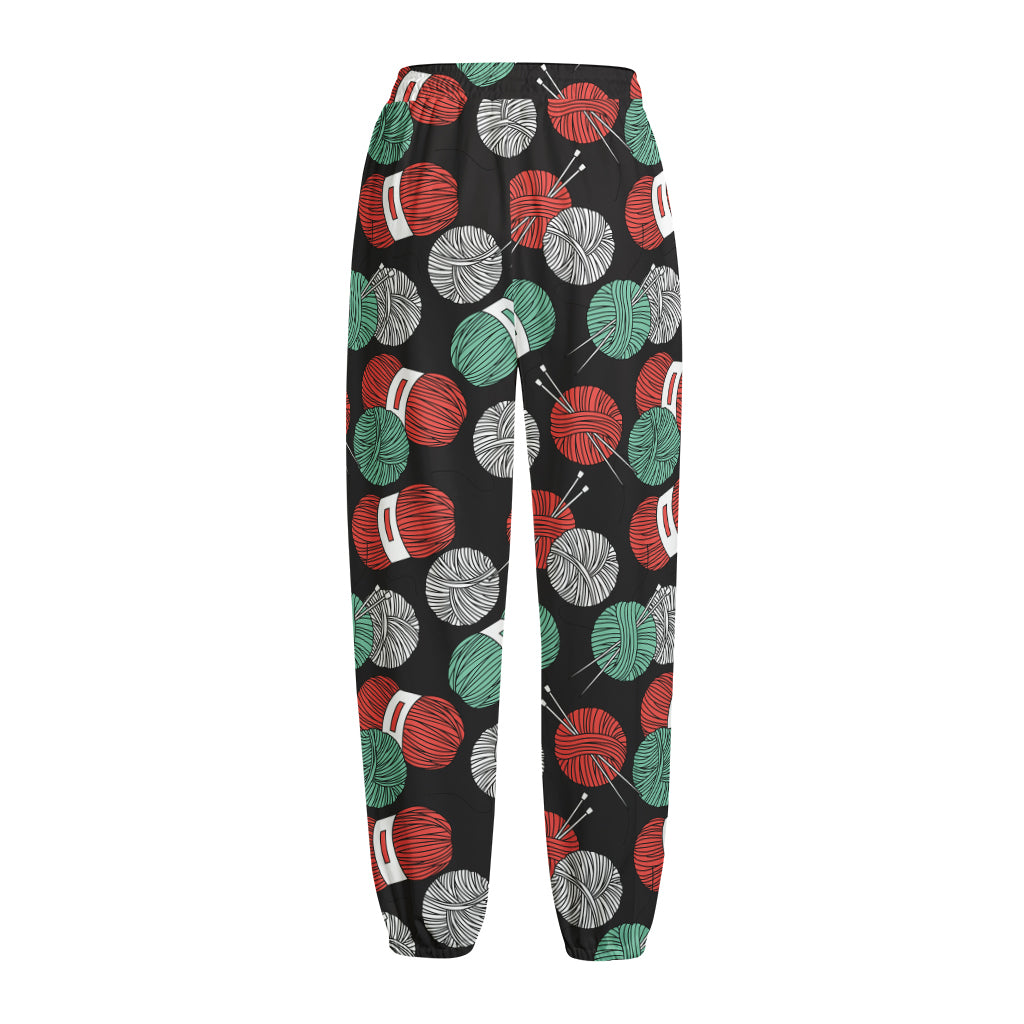 Crochet Yarn Pattern Print Fleece Lined Knit Pants