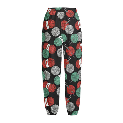 Crochet Yarn Pattern Print Fleece Lined Knit Pants