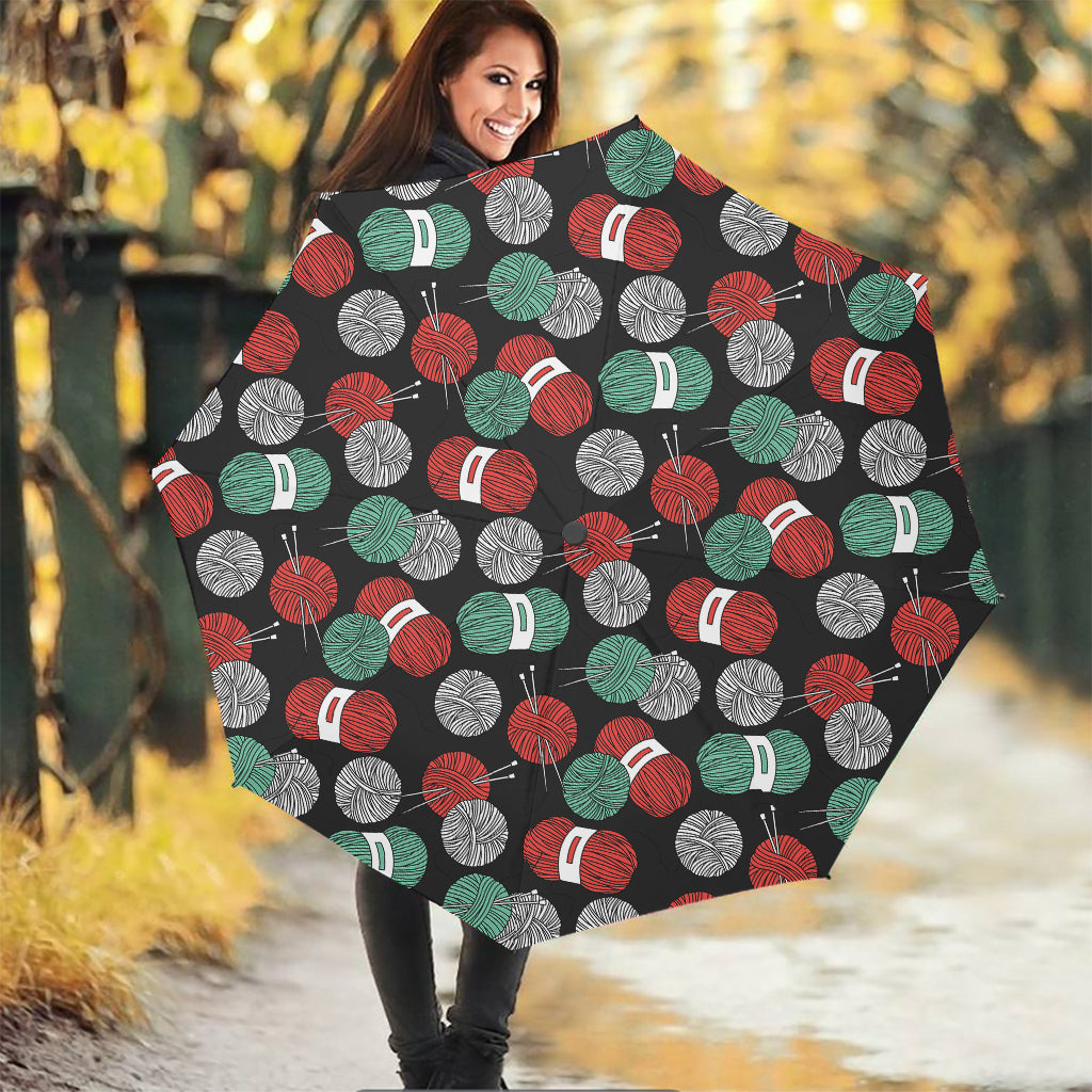 Crochet Yarn Pattern Print Foldable Umbrella