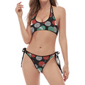 Crochet Yarn Pattern Print Halter Scoop Tie Side Bikini