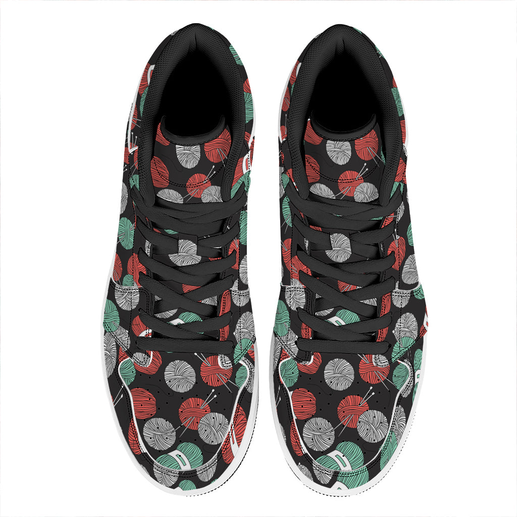 Crochet Yarn Pattern Print High Top Leather Sneakers