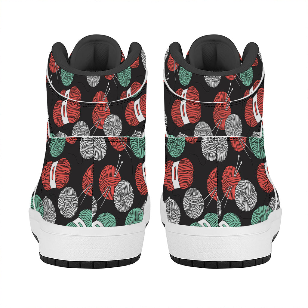 Crochet Yarn Pattern Print High Top Leather Sneakers