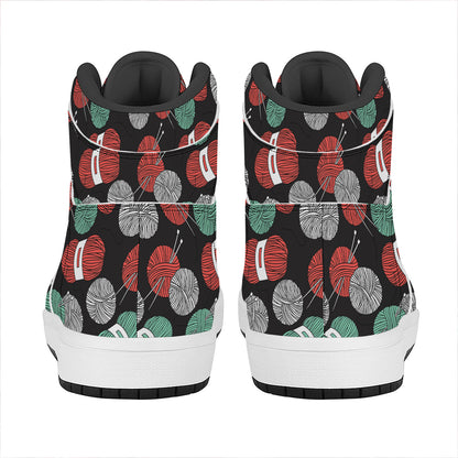 Crochet Yarn Pattern Print High Top Leather Sneakers