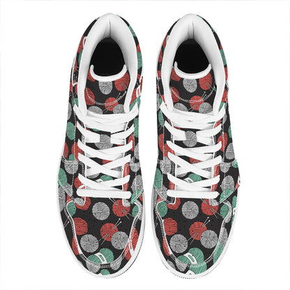 Crochet Yarn Pattern Print High Top Leather Sneakers