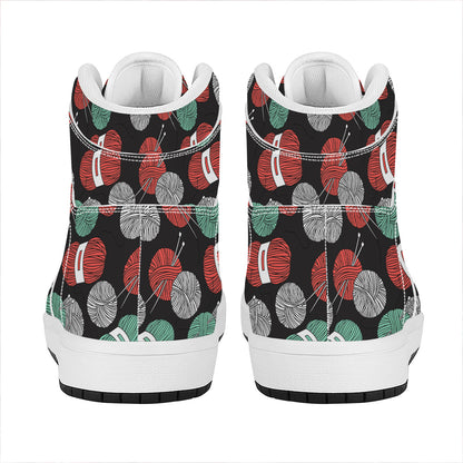 Crochet Yarn Pattern Print High Top Leather Sneakers