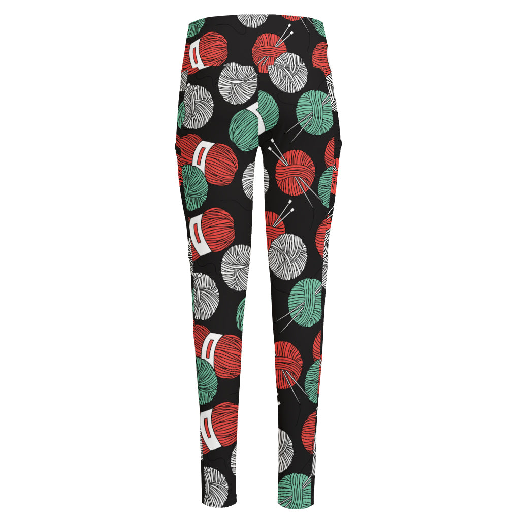 Crochet Yarn Pattern Print High-Waisted Pocket Leggings