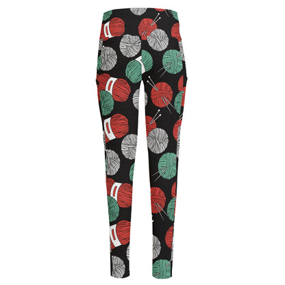 Crochet Yarn Pattern Print High-Waisted Pocket Leggings