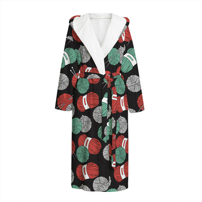 Crochet Yarn Pattern Print Hooded Bathrobe