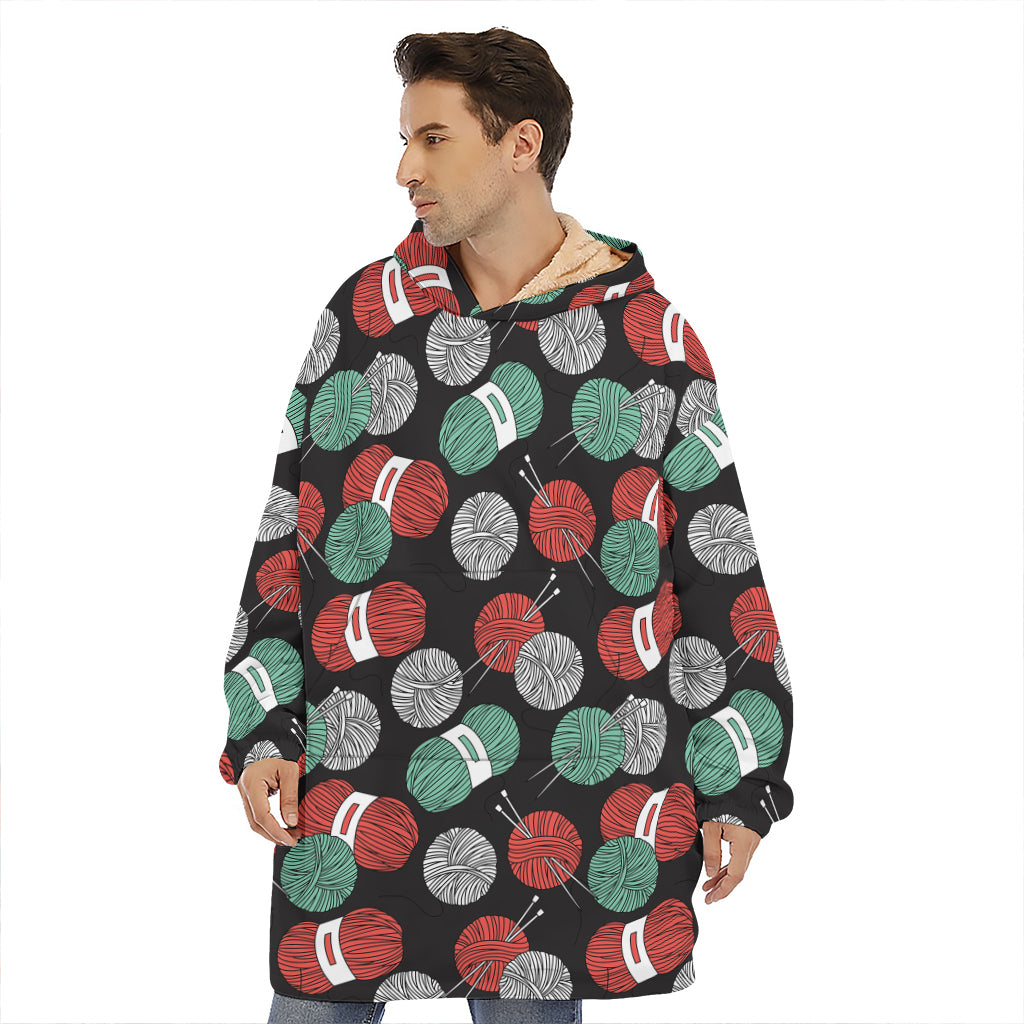 Crochet Yarn Pattern Print Hoodie Blanket