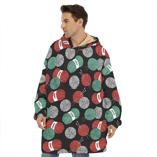 Crochet Yarn Pattern Print Hoodie Blanket