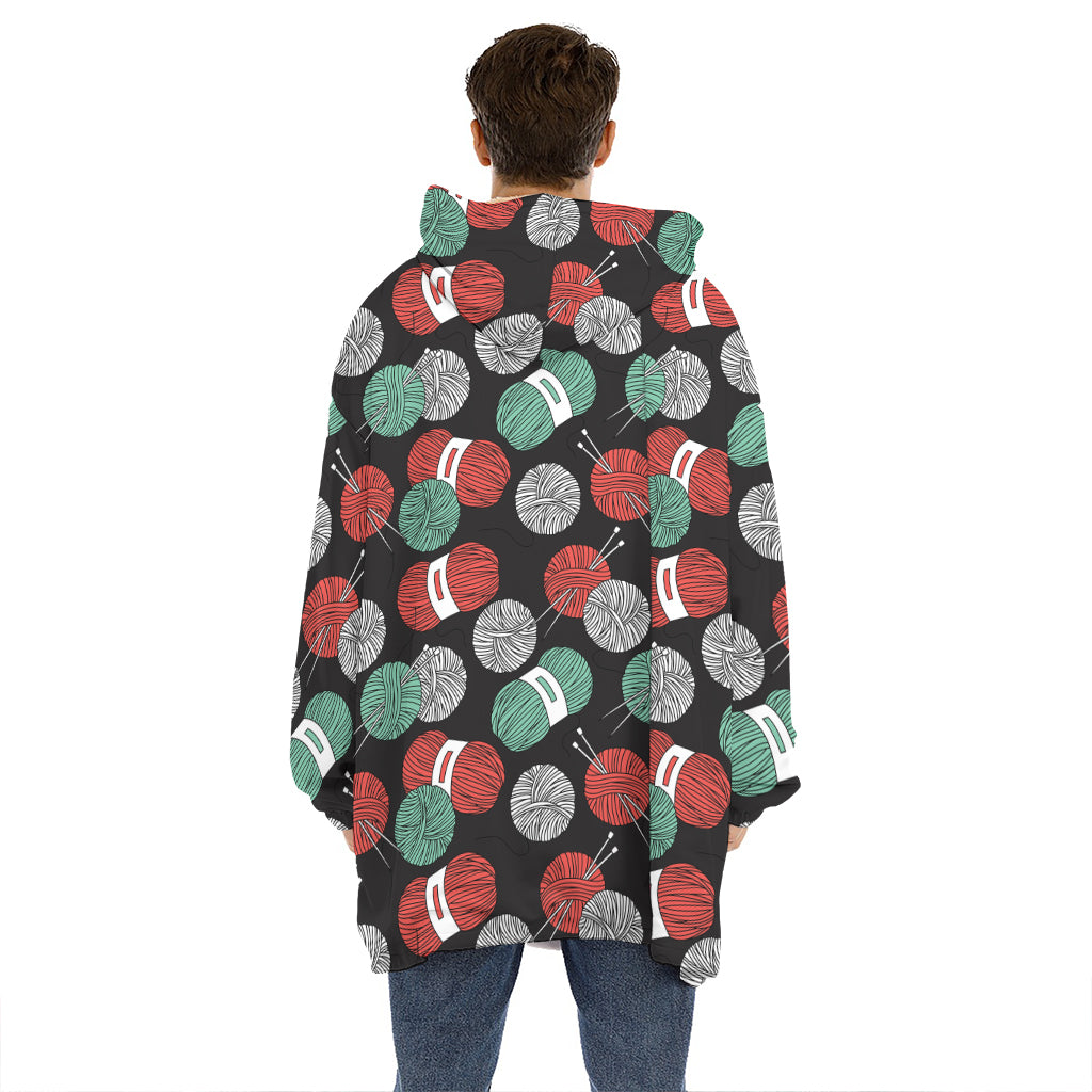 Crochet Yarn Pattern Print Hoodie Blanket