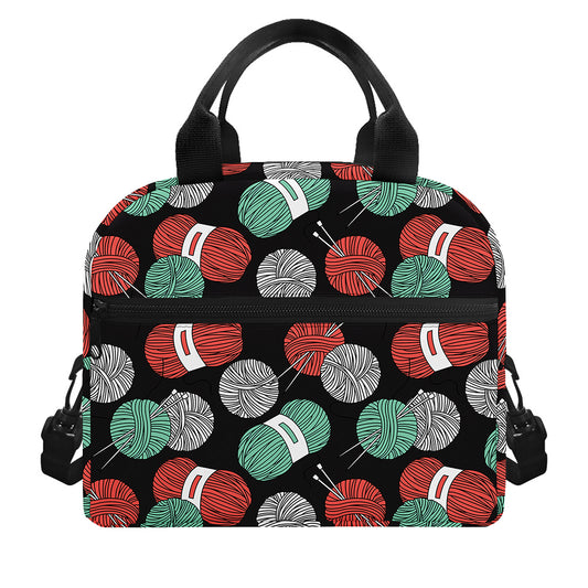 Crochet Yarn Pattern Print Insulated Lunch Bag