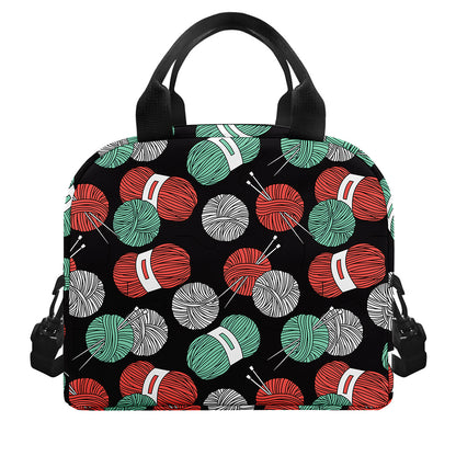 Crochet Yarn Pattern Print Insulated Lunch Bag