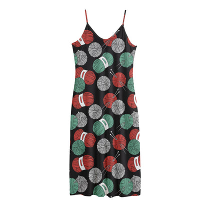 Crochet Yarn Pattern Print Jersey Midi Cami Dress