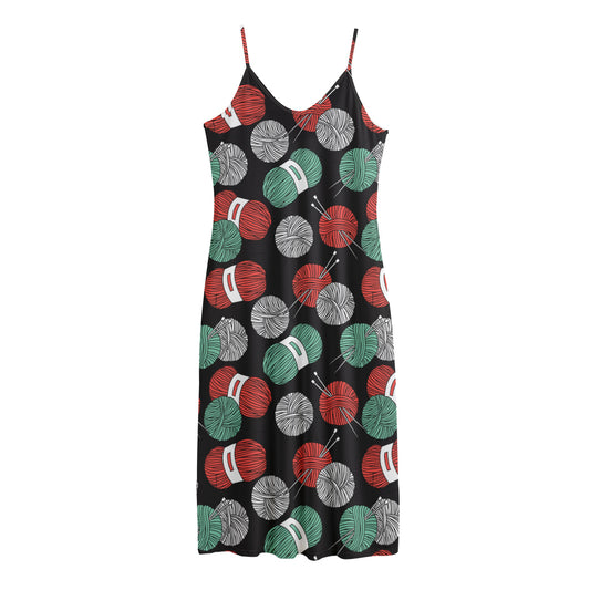Crochet Yarn Pattern Print Jersey Midi Cami Dress