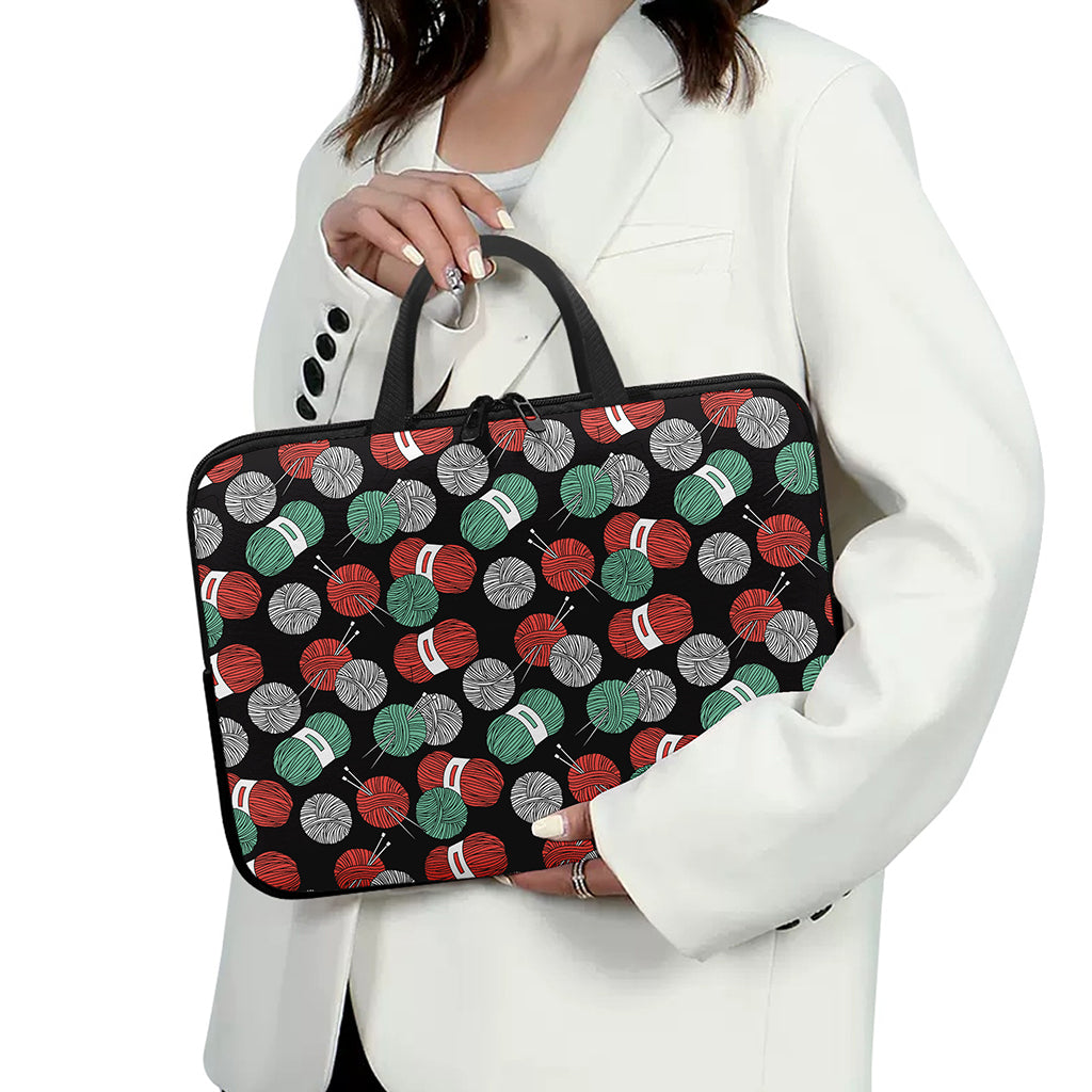 Crochet Yarn Pattern Print Laptop Sleeve With Handle