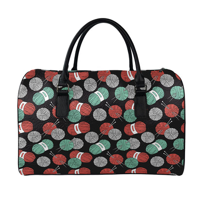 Crochet Yarn Pattern Print Leather Duffle Bag