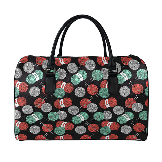 Crochet Yarn Pattern Print Leather Duffle Bag