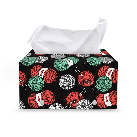 Crochet Yarn Pattern Print Leather Tissue Box Cover