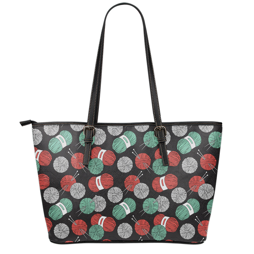 Crochet Yarn Pattern Print Leather Tote Bag