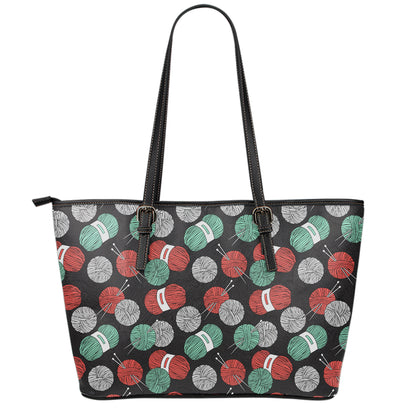 Crochet Yarn Pattern Print Leather Tote Bag