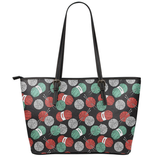 Crochet Yarn Pattern Print Leather Tote Bag